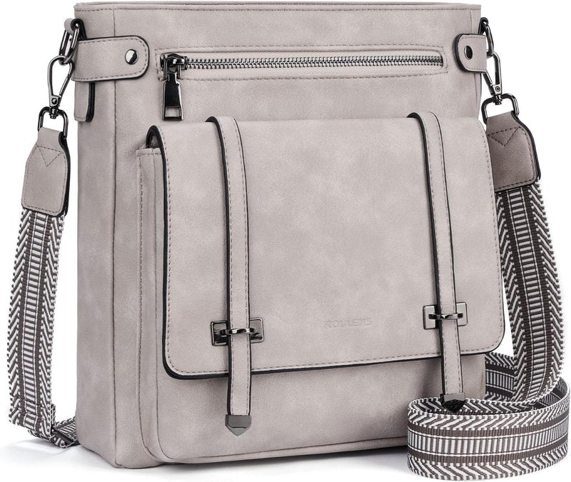 Roulens Crossbody Bags for Women,Multi Pocket Crossbody Purses Vegan Leather Shoulder Handbags Travel Purse Adjustable Strap - Image 1